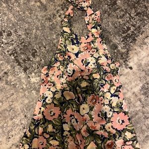 Floral open back tie top